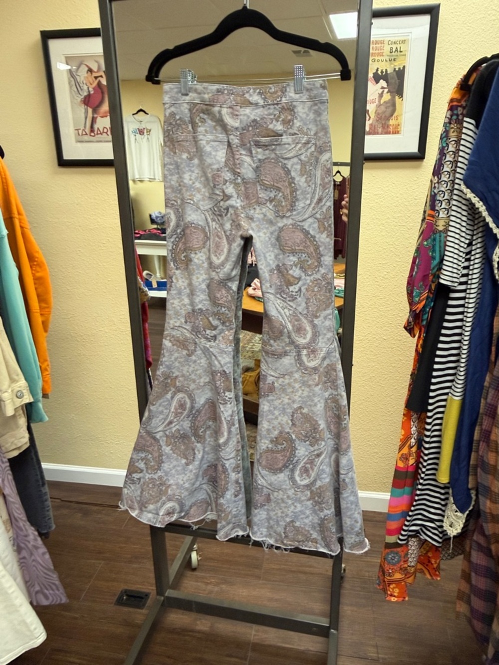We The Free Paisley Flare Jeans in Light Gray, Pink and Tan - Picture 3 of 3
